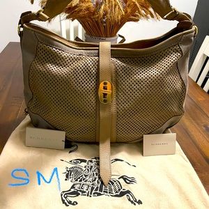 Authentic Burberry Perforated Leather Hobo Bag